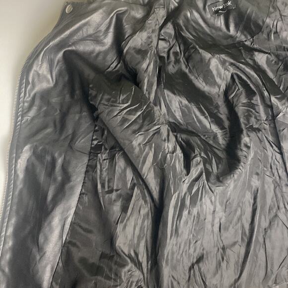 ASOS New Look Black Faux Leather Biker Jacket Full Zip Quilted Sz Medium - Picture 9 of 13